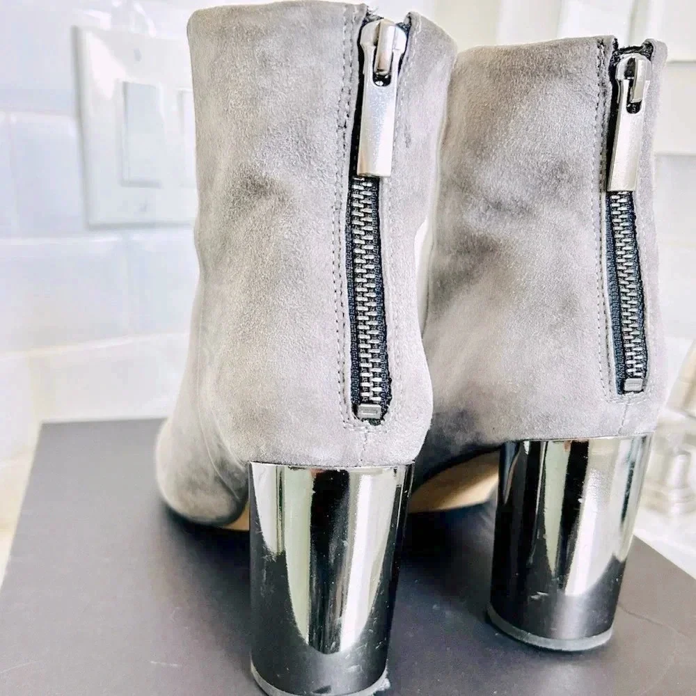 Pure Navy - Gray Suede Ankle Boots Mirrored Heels Women’s Size 7.5